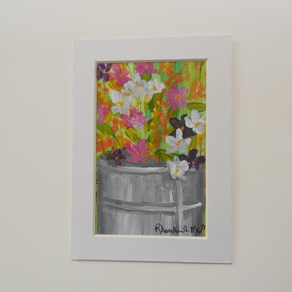 Meadow Flowers in Pail Original Acrylic Painting - Picture 2 of 5